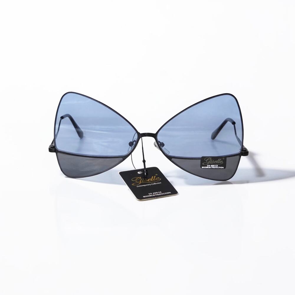 GISELLE Eyewear Blue Black Metal Butterfly Sunglasses Oversized NEW